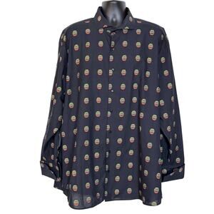 R Lewis 18.5 2XL Black Geometric Globe Circle Print Cotton Dress Shirt Southwest